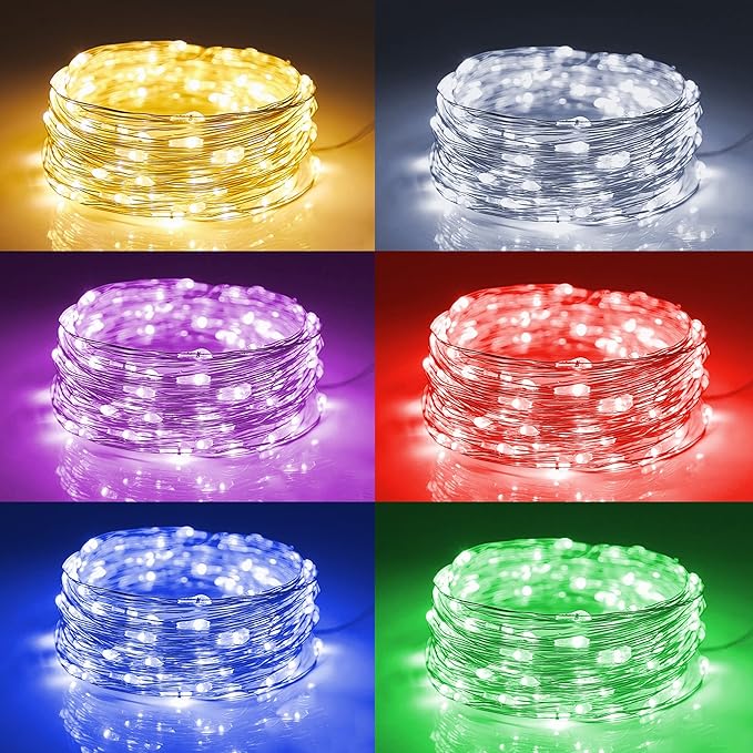 WATERGLIDE 24 Pack Fairy Lights Battery Operated (Included), 7 ft 20 LED Mini String Lights, Waterproof Silver Wire Firefly Starry Lights for DIY Wedding Christmas Party Mason Jars Decor, Multicolor