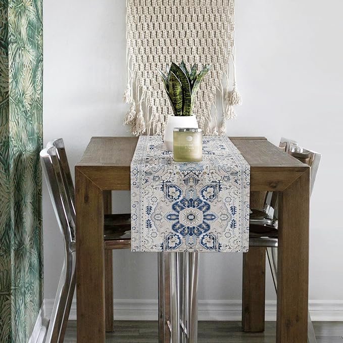 Snycler Table Runner Boho Table Runners Vintage Elegant Farmhouse Table Center Linen Decor for Home Dining Party Entrance (13x72 Inch) Boho-White