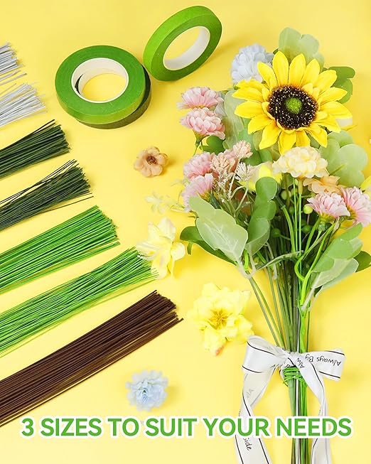 50 PCS FIVEIZERO 16 Gauge Green Floral Wire Stems for Artificial Flower Making,Florist Wire,Flower Wires for Crafts,Alambre para Flores for Wreaths, Flower Arrangements and DIY Projects