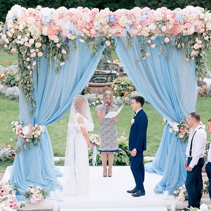 Wokceer Baby Blue Wedding Arch Draping Fabric Backdrop 3 Panels 28.7" X 20FT Sheer Drapes Fabric for Wedding Arbor Ceremony Party