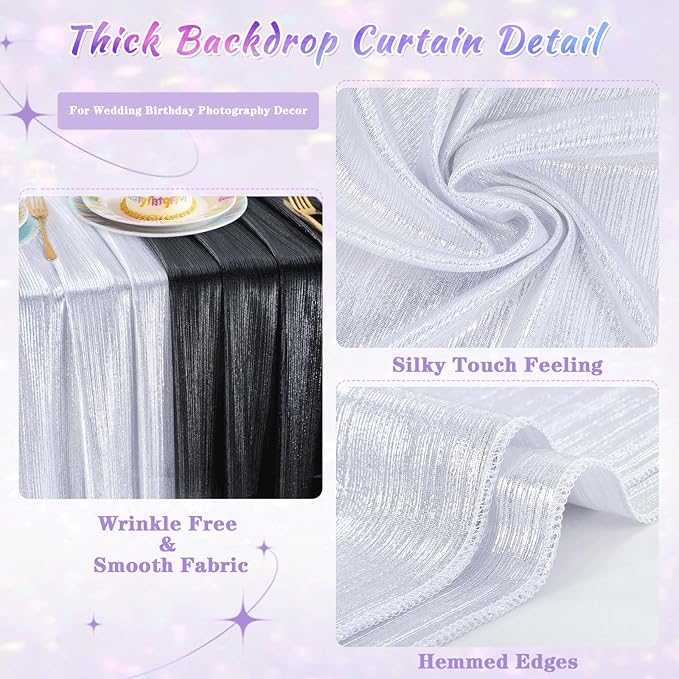 Silver Photo Backdrop 2 Panels 4.8x8FT Long Backdrop Drapes Curatin Glitter Sequin Background with Rod Pockets for Party Birthday Wedding Photography