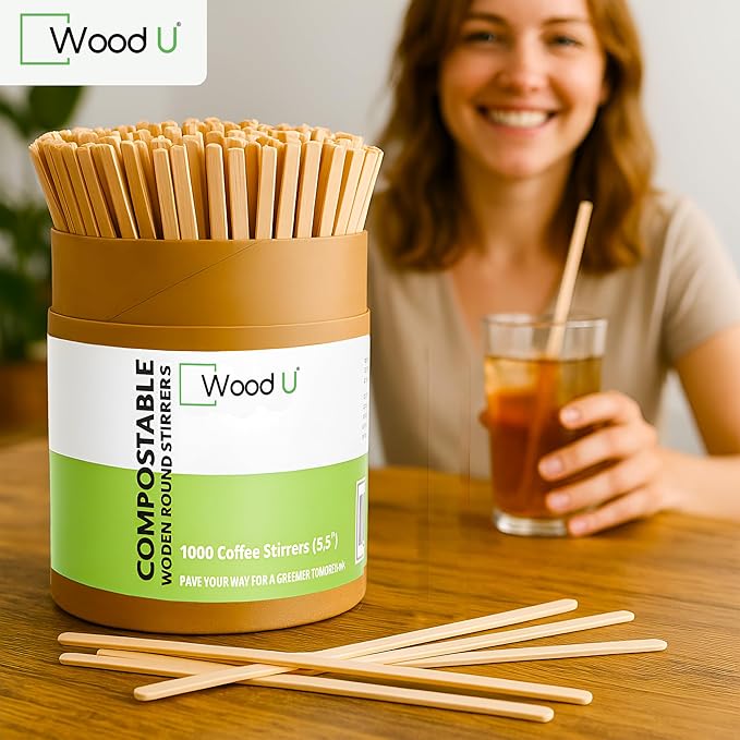 Disposable Coffee Stir Sticks 5.5” 1000 pcs - Eco friendly Round Edge Wooden Coffee Stirrers