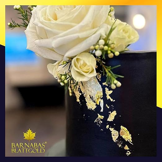 Barnabas Blattgold Edible Gold Leaf 24K - Cake Decorations, Loose Gold Leaf Sheets for Cupcakes - 3.1 inches, Book of 20