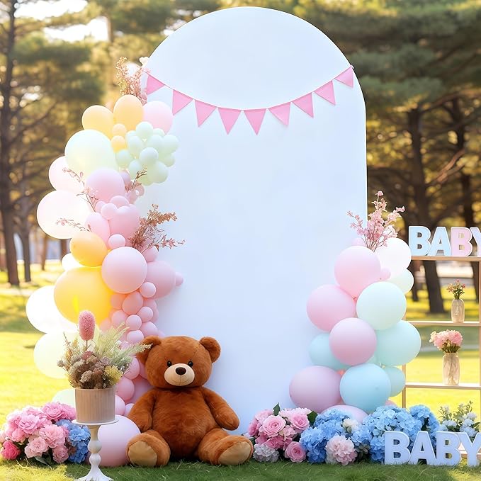 6FT White Arch Backdrop Cover - Polyester Fitted Wedding Arch Stand Covers Round Top Chiara Arch Backdrop Cover for Birthday Party Banquet Photo Background Decoration