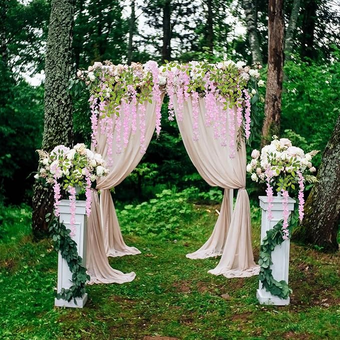 12 Pack Pink Wisteria Hanging Flowers, 3.44 Ft Fake Hanging Flowers, Artificial Wisteria Garland Vines for Wedding Room Backdrop Outdoor Patio Garden Decoration