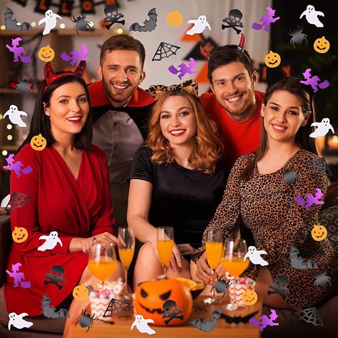 MARFOREVER Halloween Glitter Confetti Decorations, Halloween Party Confetti Scatter Black Orange Purple Ghost Bats Spider Pumpkin Table Sprinkles Sequin Decor for Halloweens Theme Party Supplies