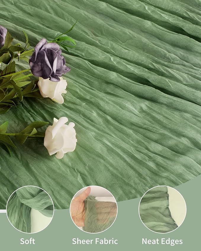 Sage Green Cheesecloth Table Runner 120 Inch, Boho Rustic Gauze 10 FT, Summer Cheese Cloth Runner for Wedding, Baby Bridal Shower, Party, Farmhouse Centerpiece Home Decorations