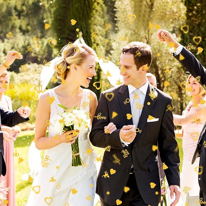 200pcs Wedding Table Confetti, 10 Shapes Table Scatters Glitter Diamond Ring Circle Dots Hearts for Bridal Shower Marriage Ceremony Anniversary Valentine's Day Party Decorations