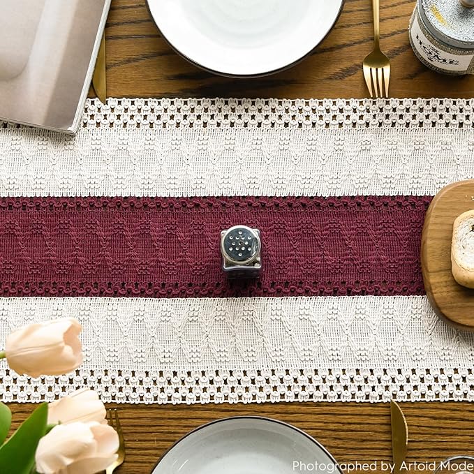 Artoid Mode Red Farmhouse Rustic Table Runner, Seasonal Holiday Hollow Kitchen Dining Table Decoration for Home Party Decor 12x108 Inch