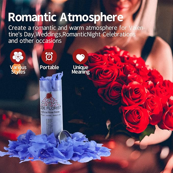 CODE FLORIST 1500 PCS Light Blue Silk Rose Petals for Valentine's Day,Romantic Night,Wedding,Proposal Anniversary Flower Decorations(Separated,Scented)