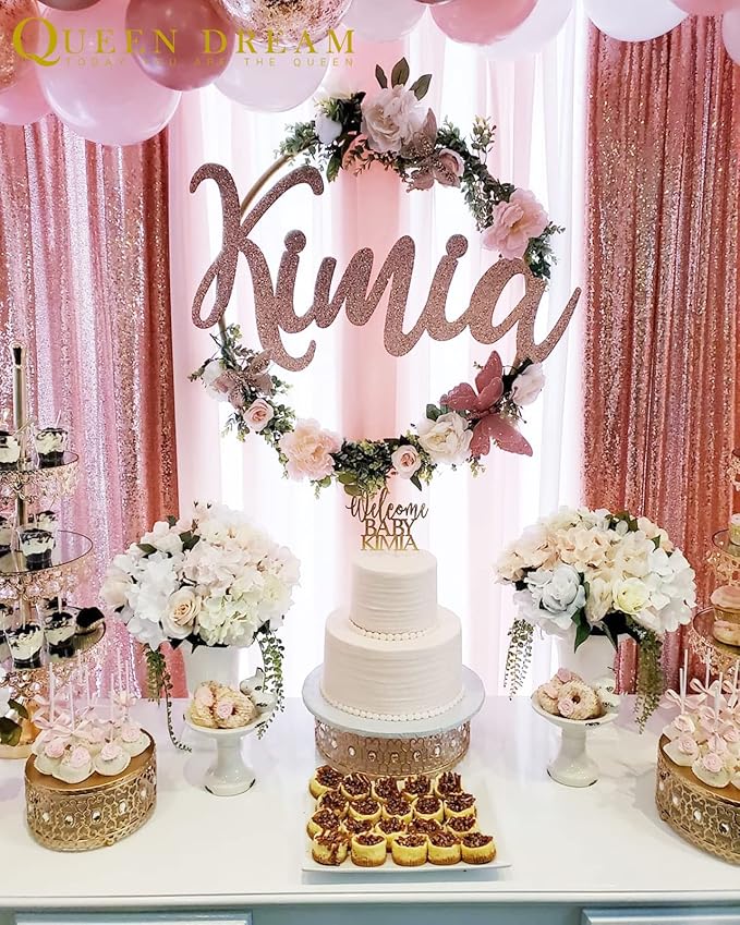 Rose Gold Sequin Backdrop Curtains Panels 4 Pieces 2FTx8FT Wedding Backdrop for Bridal Shower Brithday Party Decor