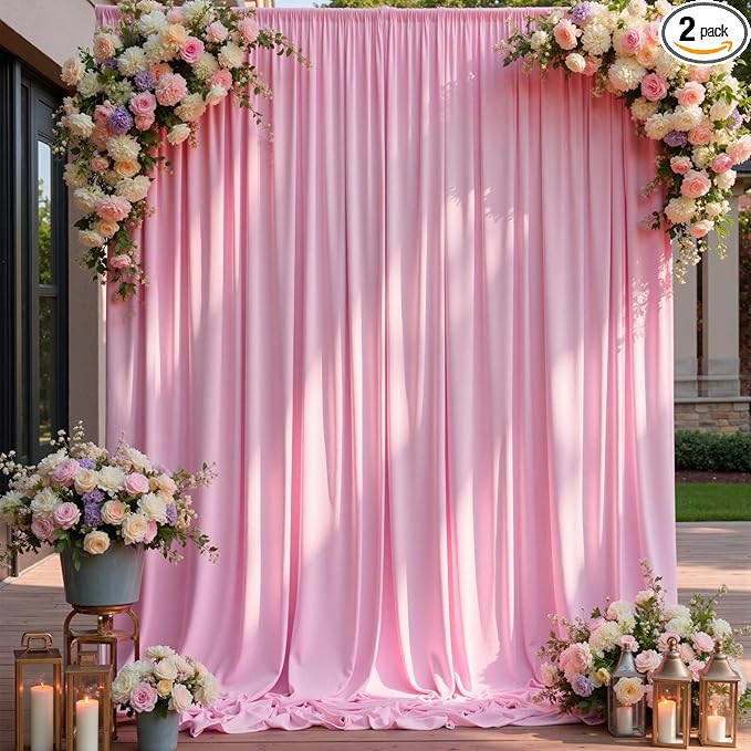 10×12ft Wrinkle Free Pink Backdrop Curtain for Wedding Parties, 2 Panels 5×12ft Long Soft Silky Polyester Backdrop Drapes Baby Pink Photo Back Drop Curtains for Party Photography Background Cloth
