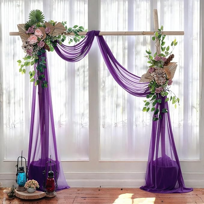 MDS Halloween Chiffon Draping Fabric - 2 Panel, 30" Wide x 100ft Long - Sheer Spooky Arbor & Canopy Drapery for Haunted House Backdrops, Party Ceilings, DIY Costumes & Themed Events - Cadbury Purple
