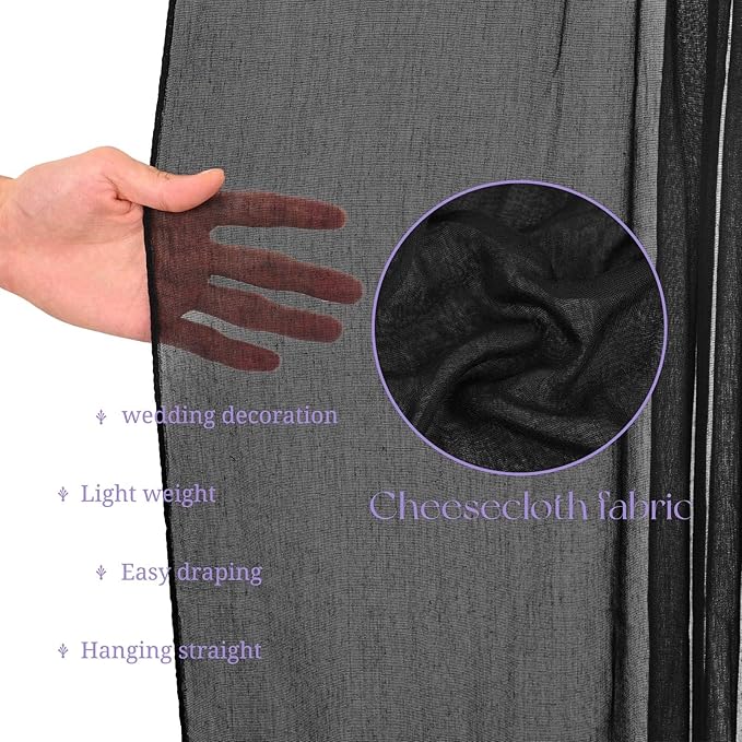 6 Panels Black Ceiling Drapes for Wedding, 5ftx40ft Ceiling Drapes Cheesecloth Sheer Fabric Curtain Wedding Arch Draping Fabric Romantic Ceilings Decorations for Weddings Party Ceremony Stage
