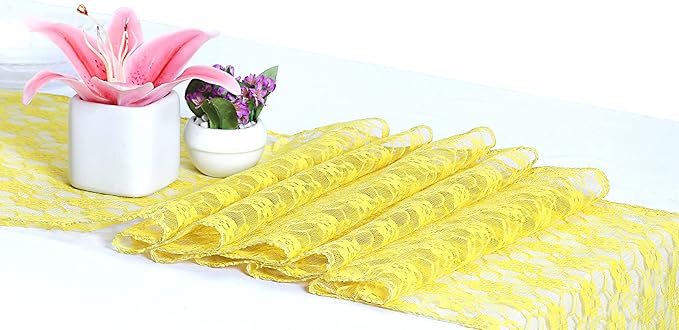 MDS Pack of 25Wedding 12 x 108 inches Lace Table Runner for Wedding, Decorations for Birthday Parties, Banquets, Graduations, Engagements, and Runners fit Rectangle, Round Table- Yellow