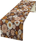 Boho Floral Table Runner, Vintage Country Farmhouse Daisy Flowers Modern Kitchen Dining Room Decoration for Indoor and Outdoor Wedding Party Banquet Table Runner 13x70 Inch