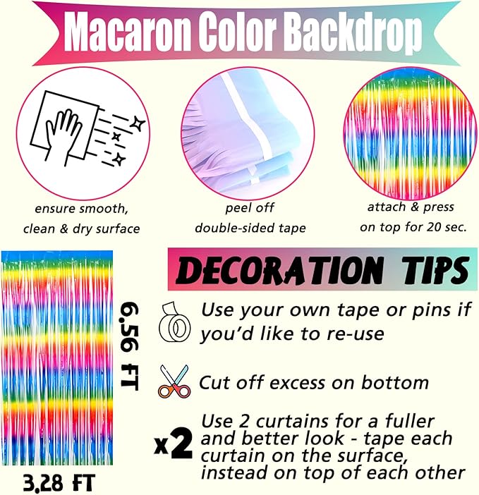 4 Pack New Dark Rainbow Fringe Curtain Backdrop, 3.2Ft x 6.6Ft Metallic Tinsel Foil Fringe Streamers Background for Photo Booth Birthday Wedding Carnival Easter Mother’s Day Party Decorations