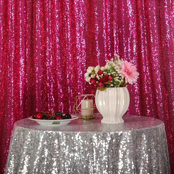 Eternal Beauty Hot Pink Sequin Backdrop, 7x7 Ft Glitter Background Curtains for Shimmer Photography Party Wedding Birthday Back Drop Decor