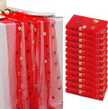 BINBE 12pcs Daisy Fall Table Runner Embroidery Gauze 10FT Florals Seasonal Tulle Holiday Birthday Kitchen Dining Table Decor for Home Party Red