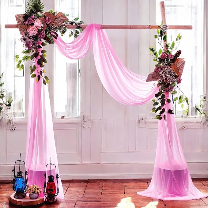 MDS Halloween Chiffon Draping Fabric - 2 Panel, 30" Wide x 100ft Long - Sheer Spooky Arbor & Canopy Drapery for Haunted House Backdrops, Party Ceilings, DIY Costumes & Themed Events - Bubblegum Pink