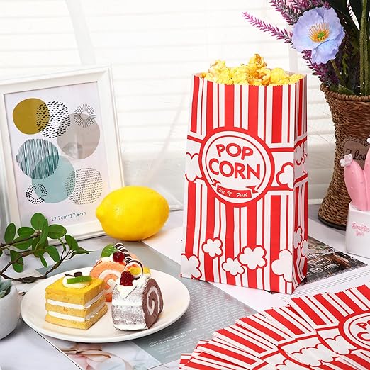 1200 Pcs Paper Popcorn Bags Bulk 2 oz Large Flat Bottom Boxes Red and White Disposable Container Sleeve Movie Night Popcorn Bucket for Retro Movie Themed Party Carnival Supplies (Red and White)