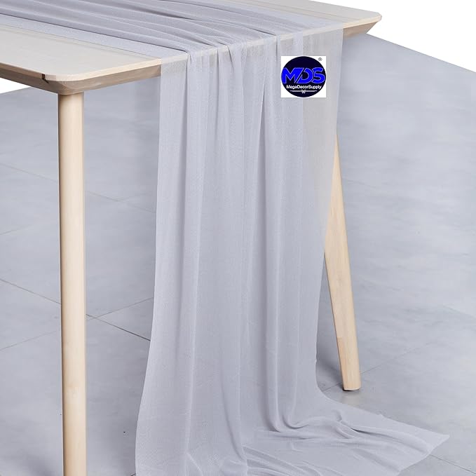 MDS 2 Pack 10ft Chiffon Table Runner 29 x 120 Inches Sheer Wedding Runner Romantic Rustic Table Runner for Wedding Decorations, Birthday Parties, Bridal Shower Party Arch Decor - Cool Gray