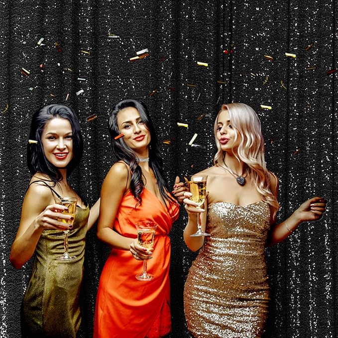 Poise3EHome Black Sequin Backdrop, 20Ft x 10Ft Glitter Photography Background Curtains for Halloween Party Wedding Birthday Christmas Thanksgiving Decoration