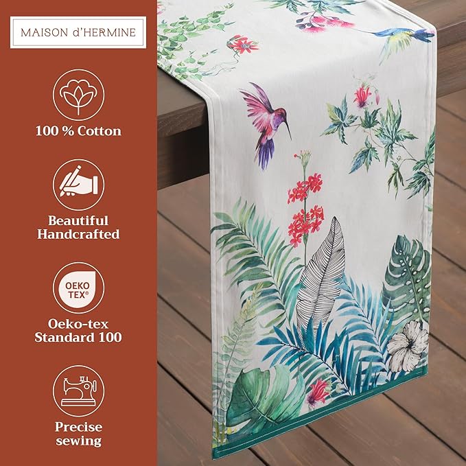 Maison d' Hermine Table Runner 100% Cotton Double Layer Table Runners 72 inches Long Decorative for Home Kitchen Dining Party Baby Shower Wedding Bridal Shower Spring Summer (Tropiques, 14.50" x 72")