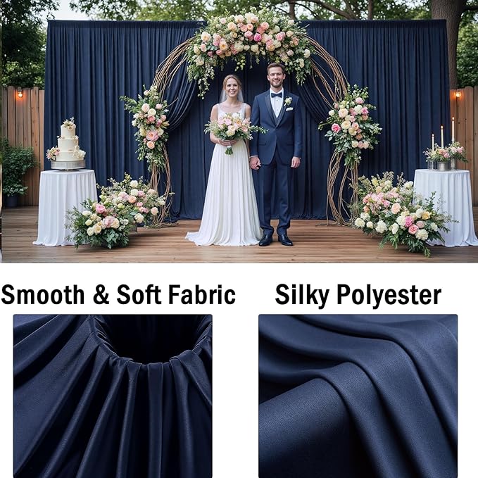 40ftx10ft Navy Blue Backdrop Curtains for Party Background, Wrinkle Free 8 Panels Silky Navy Photo Backdrop Drapes Back Drop Cloth for Wedding Birthday Photography Baby Shower Decor