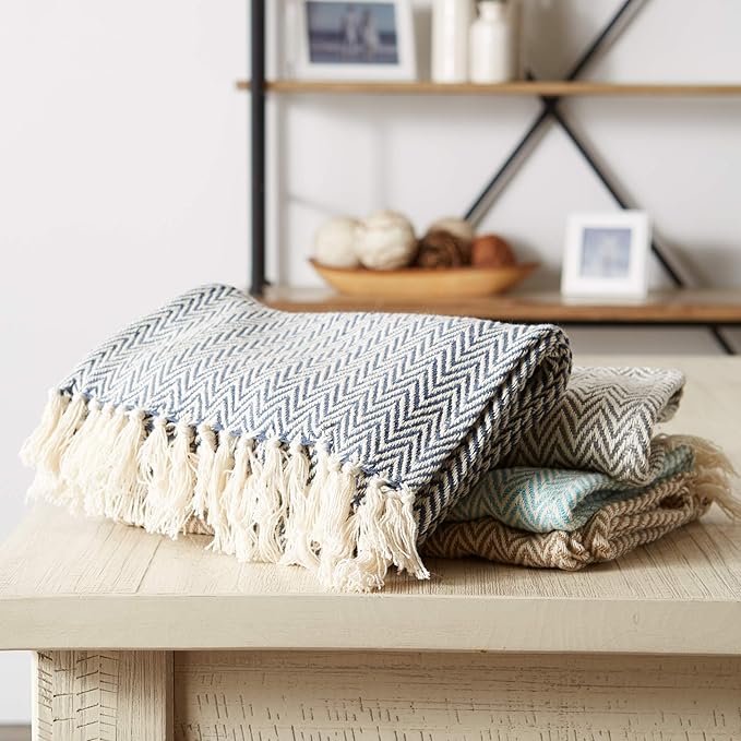 DII Woven Basic Tabletop Collection Chevron Table Runner, 15x72, French Blue