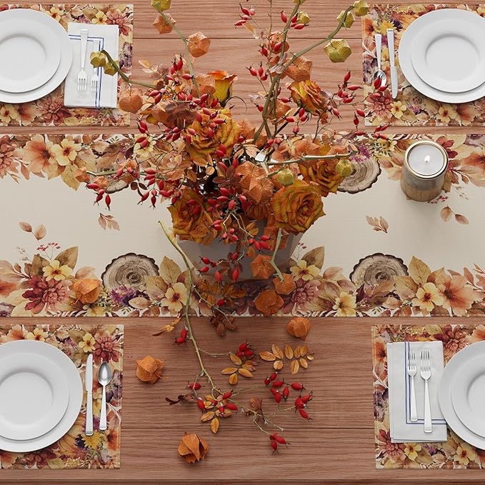 XCHI Fall Color Wild Flowers Watercolor Table Runner Table Decoration for Kitchen Dining Dinner Autumn Home Decor 13x36 Inch