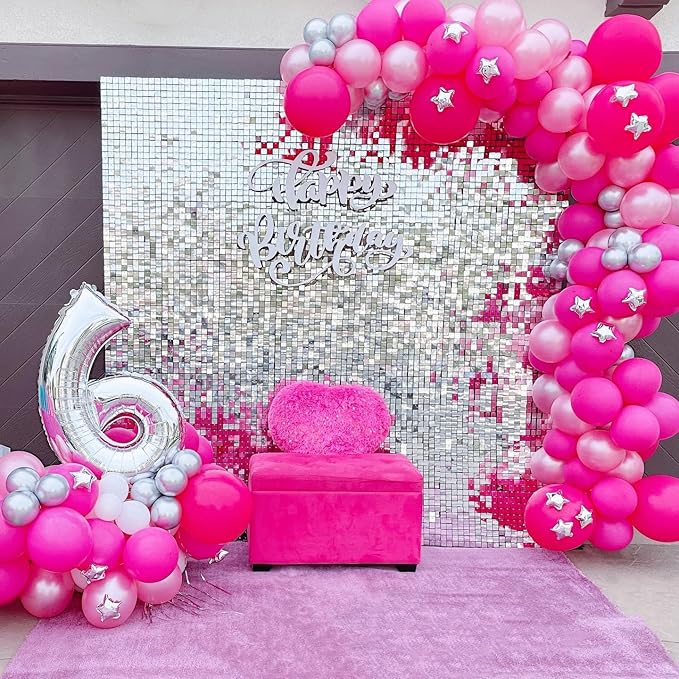 Qcity Silver Shimmer Wall Backdrop 36PCS, Black Back Not See-Through Design, Square Sequin Glitter Backdrop Panel, Perfect for Outdoor Events, Birthdays, Wedding and Party Decoration