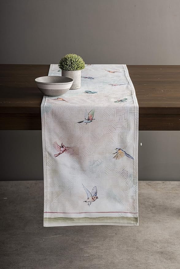 Maison d' Hermine Table Runner 100% Cotton Double Layer Table Runners 108 inches Long Decorative for Home Kitchen Dining Party Wedding Bridal Shower Spring Summer (Flying Birds, 14.50" x 108")