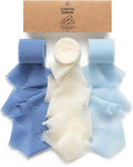 Vitalizart Blue Handmade Chiffon Silk Ribbon Fringe 1.5" x 21 Yd Dusty & Baby Blue Frayed Edges Ribbons for Wedding Invitations Bridal Bouquets Gifts Wrapping Crafts Holiday Party Decorations