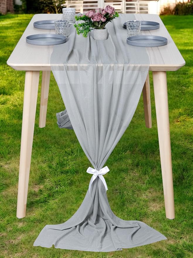 MDS Halloween Chiffon Table Runner - 15 Pack, 29 x 120 Inches, 10ft Each - Sheer Spooky Table Runners for Haunted House Parties, Trick-or-Treat Tables, Witchy Décor, Wedding & Events - Gray