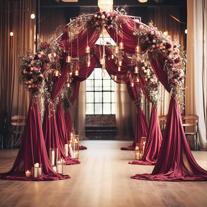 Wokceer Wedding Arch Draping Fabric 6 Panels 28.7" x 20FT Burgundy Drapes Sheer Fabric Backdrop Arch Draping Fabric for Wedding Ceremony Birthday Party Bridal Shower Decoration