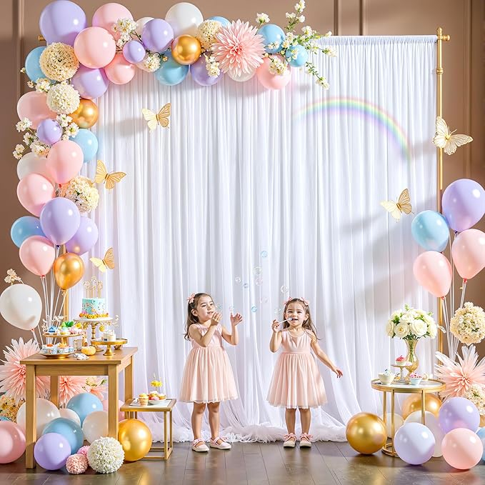 White Tulle Backdrop Curtain for Wedding Parties,10ft x 10ft Wrinkle Free Curtain Backdrop,2 Layer Drapes for Backdrop,Polyester Wedding Back Drop for Bridal Shower Birthday Baby Shower Photography