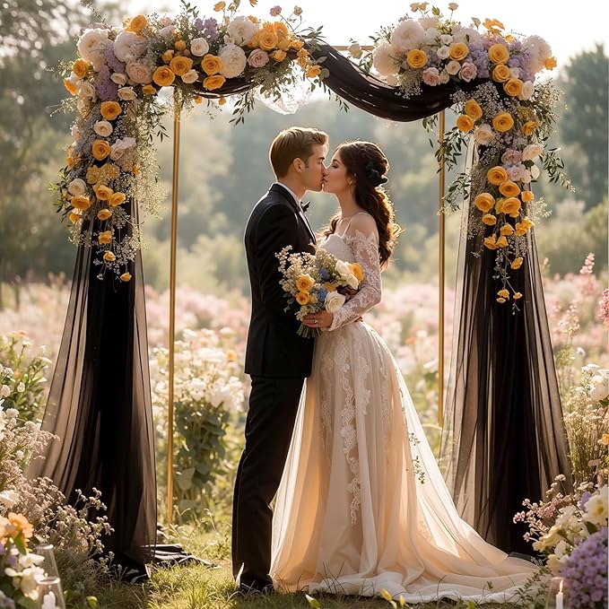 Black Wedding Arch Draping Fabric 2 Panels 19 FT Arch Drapes Sheer Backdrop Curtains Panels for Wedding Ceremony Party Ceiling Decoration