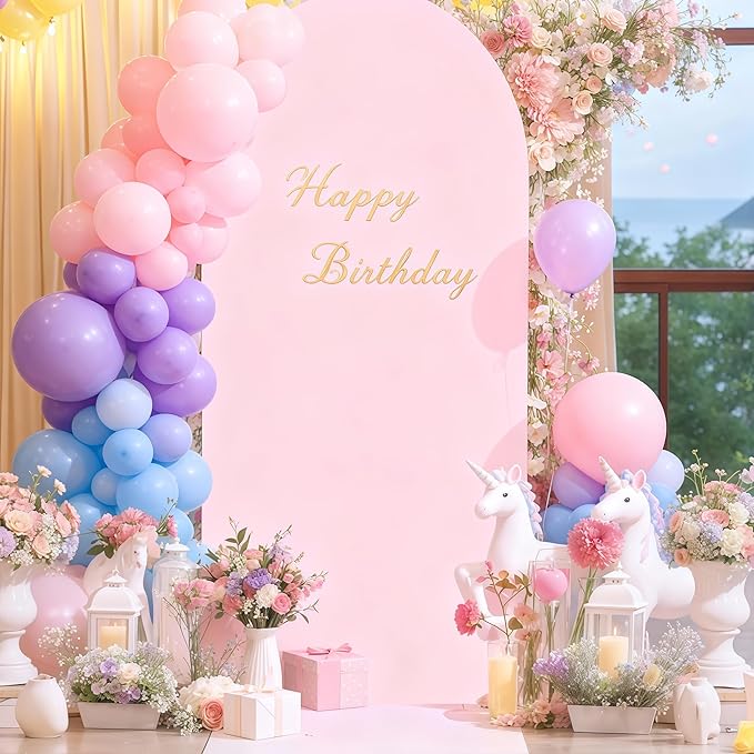6.6FT Pink Arch Backdrop Cover - Polyester Fitted Wedding Arch Stand Covers Round Top Chiara Arch Backdrop Cover for Birthday Party Banquet Photo Background Decoration