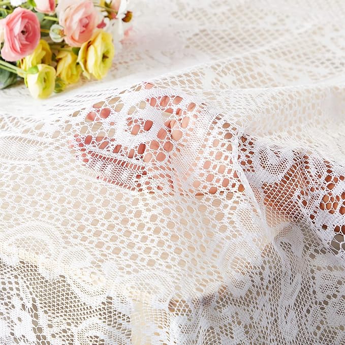 Juvale Lace Tablecloth - 60 x 97-Inch White Rectangular Table Cloth - Vintage Floral Scalloped Edge Elegant Dainty Tea Party Tablecloth & Wedding Reception Decor (Pack of 2)