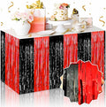 3 Pack 29 x108 Inch Black and Red Foil Fringe Table Skirts Metallic Banner for Tinsel Streamer Garland Backdrop for Parade Floats Mother's Day, Graduate, Birthday, Wedding Party Decoration