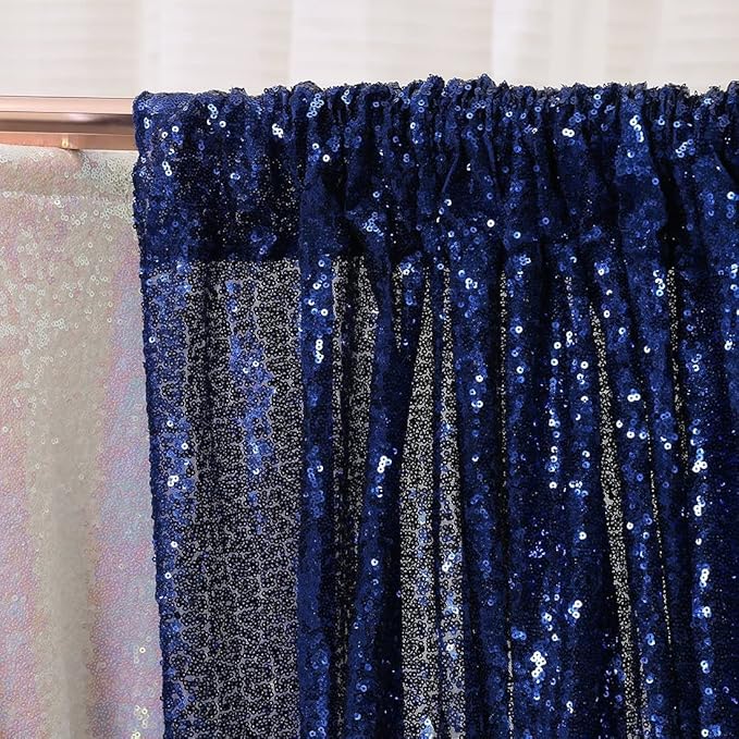 Poise3EHome 2Pcs 2Ft x 8Ft Navy Blue Sequin Backdrop Curtain,Navy Blue Glitter Photography Background for Independence Day,Memorial Day,Labor Day,Veterans Day