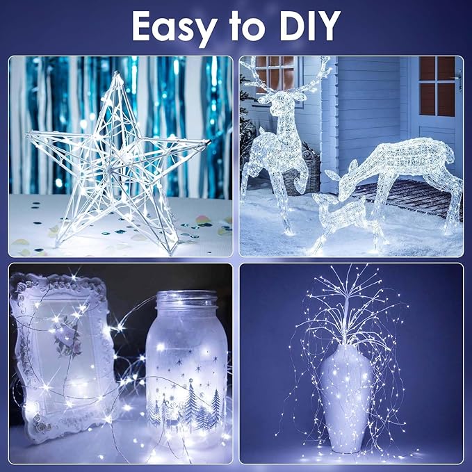 4-Pack Fairy Lights Battery Operated with Timer, Waterproof 16FT 50 LED String Lights Indoor Outdoor, Cuttable Starry Fairy Lights for Christmas Home Bedroom Wedding DIY Centerpiece Decor (Cool White)