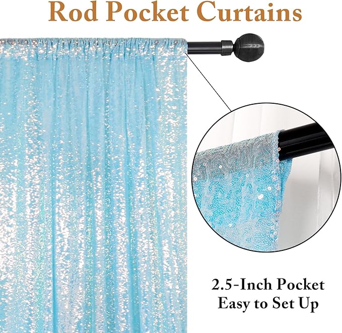 ShinyBeauty Aqua Photo Backdrop - 7FTx7FT Sequin Sparkle Iridescent Mermaid Fabric Photograph Aqua Blue Birthday Wedding Background