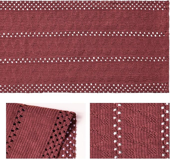 Artoid Mode Red Farmhouse Woven Rustic Hollow Table Runner, Seasonal Holiday Hollow Kitchen Dining Table Decoration for Home Party Decor 12x108 Inch