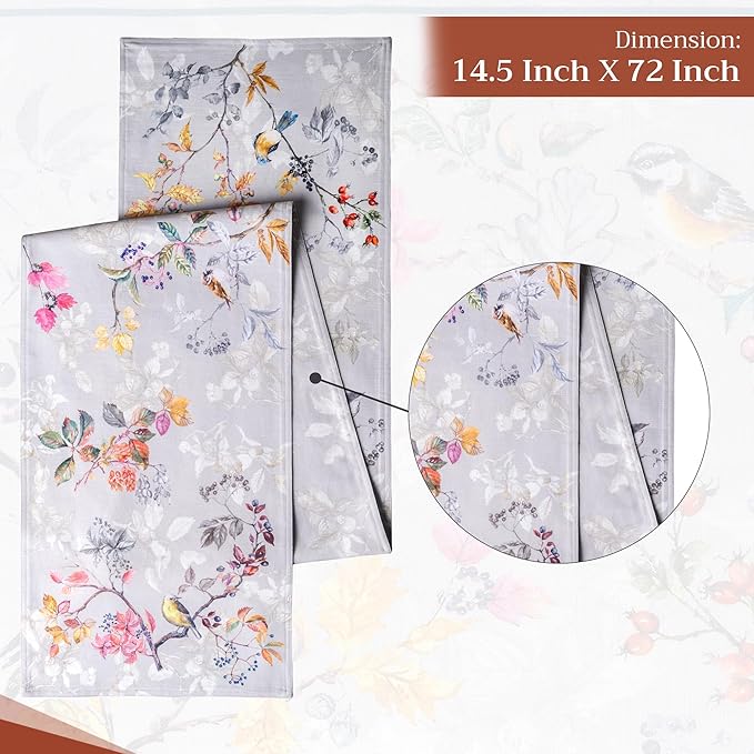 Maison d' Hermine Table Runner 100% Cotton Double Layer Table Runners 72 inches Long for Thanksgiving Christmas Decorations Home Kitchen Dining Party Wedding (Equinoxe - Grey, 14.5" x 72")