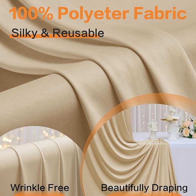 40×14 ft Wrinkle Free Beige Backdrop Curtain for Weddings Parties, 8 Panels 14ft Silky Polyester Wedding Drapes Backdrop Photo Back Drop Cloth for Birthday Baby Shower Photography Backgrounds