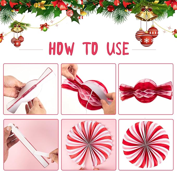 Christmas Hanging Paper Fans Decoration Christmas Peppermint Candy Hanging Ornaments Party Ceiling Hangings Deco Candy Tissue Paper Fans Backdrops Party Supply