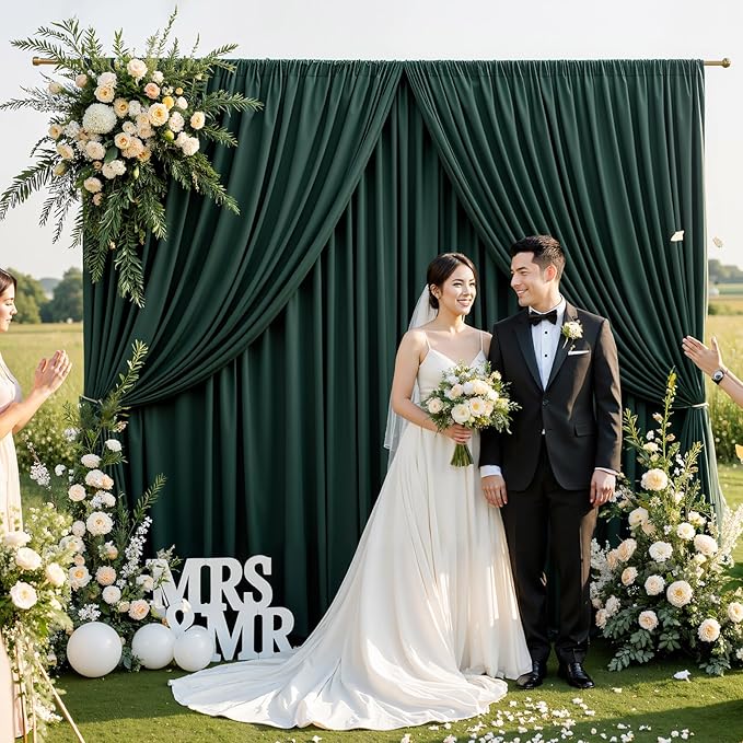 30ftx10ft Wrinkle Free Hunter Green Backdrop Curtains for Party Background, 6 Panles Silky Green Photo Backdrop Drapes Back Drop Cloth for Wedding Birthday Photography Baby Shower Decor