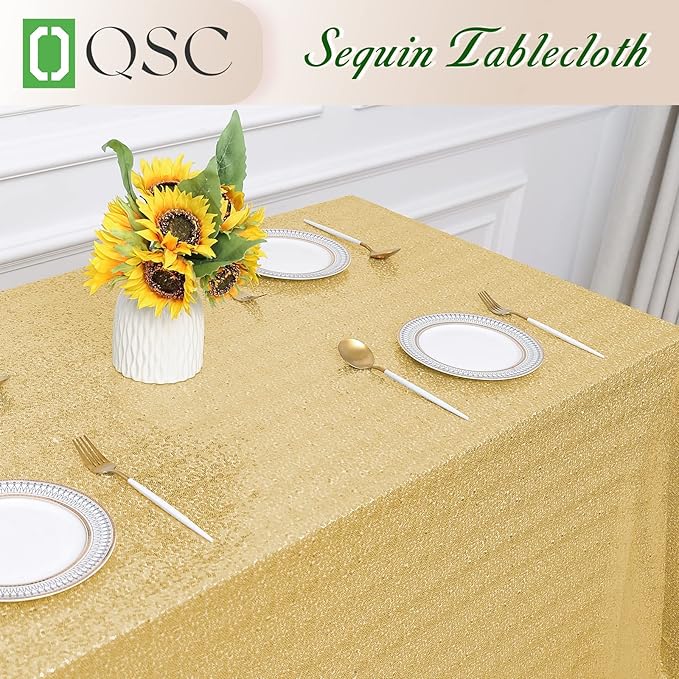 OQSQ Gold Sequin Tablecloth - 60x102 inch, Glitter Tablecloth, Sparkle Sequence Table Cover for Wedding,Birthday Party,Bridal Shower Decorations